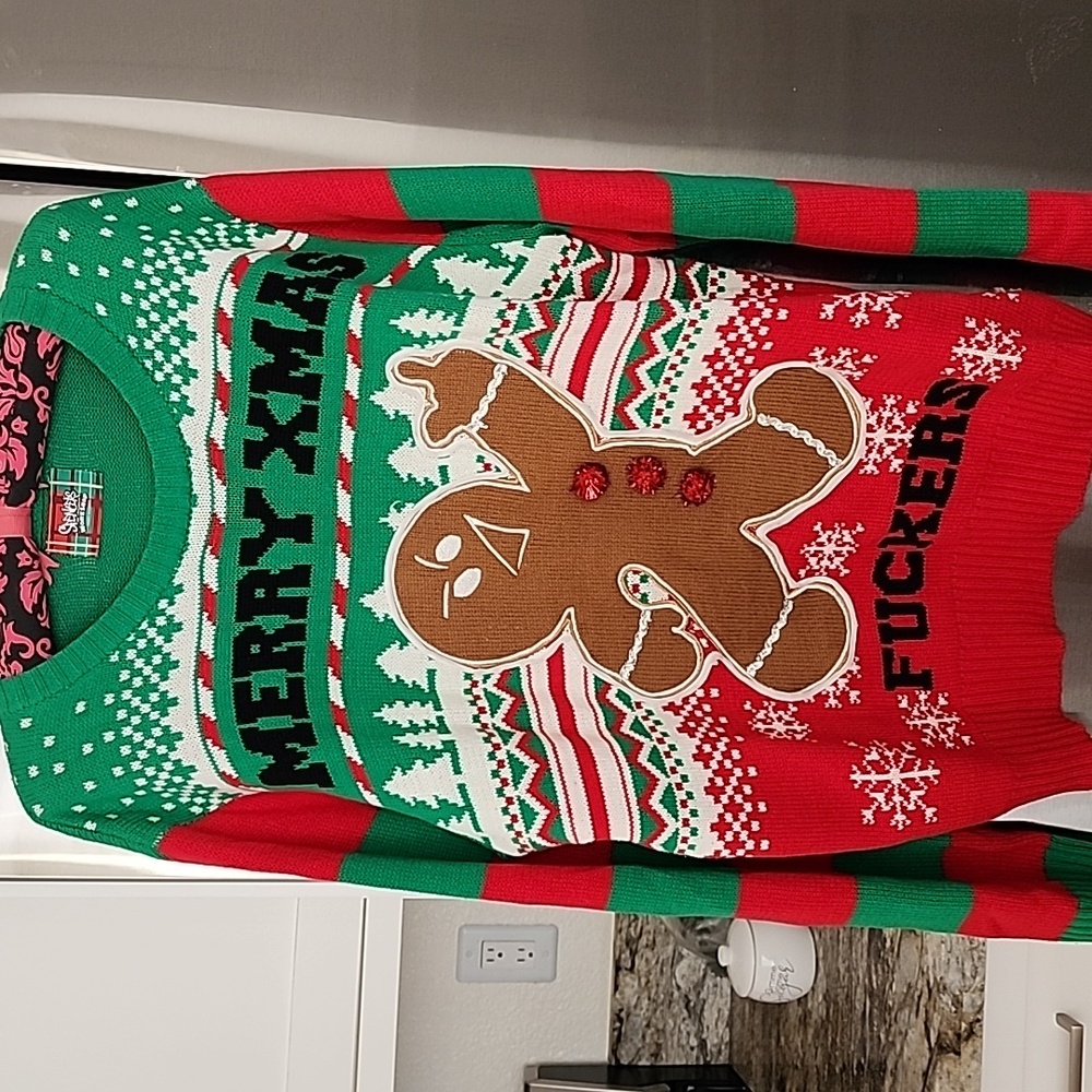 Spencer's Ugly Chrismas Unisex Merry Christmas F***ers Adult Size L Lights Up